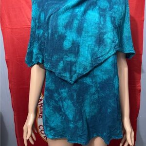 Cotton ways Blue Tie-Dye Poncho Top size 2 EUC